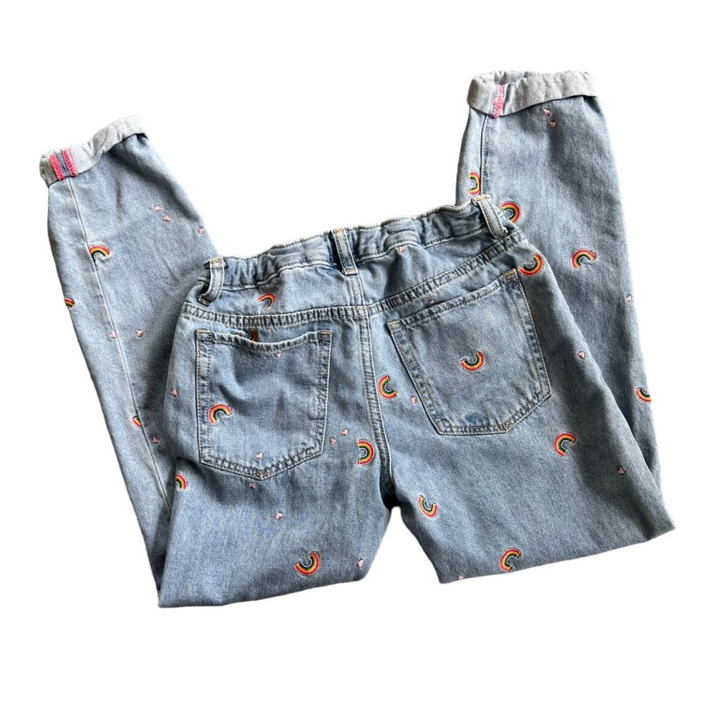Gap Light Wash Hearts & Rainbow Embroidered Girlfriend Relaxed Denim Jeans 12
